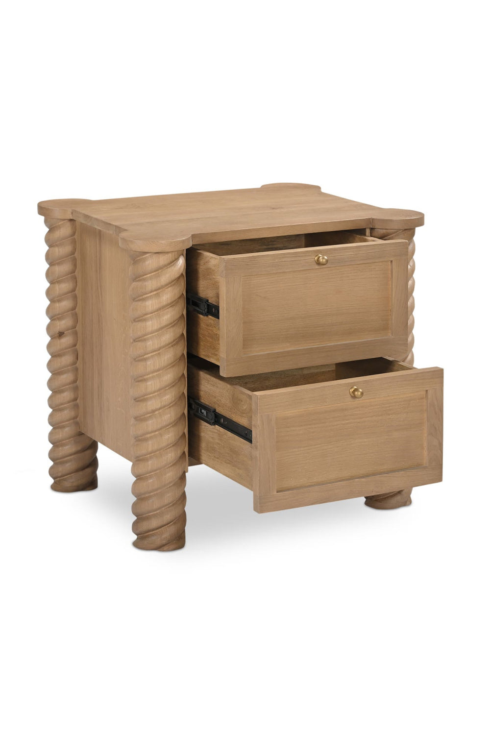 Modern European furniture - Oak Turned-Leg 2-Drawer Nightstand - www.oroa.com