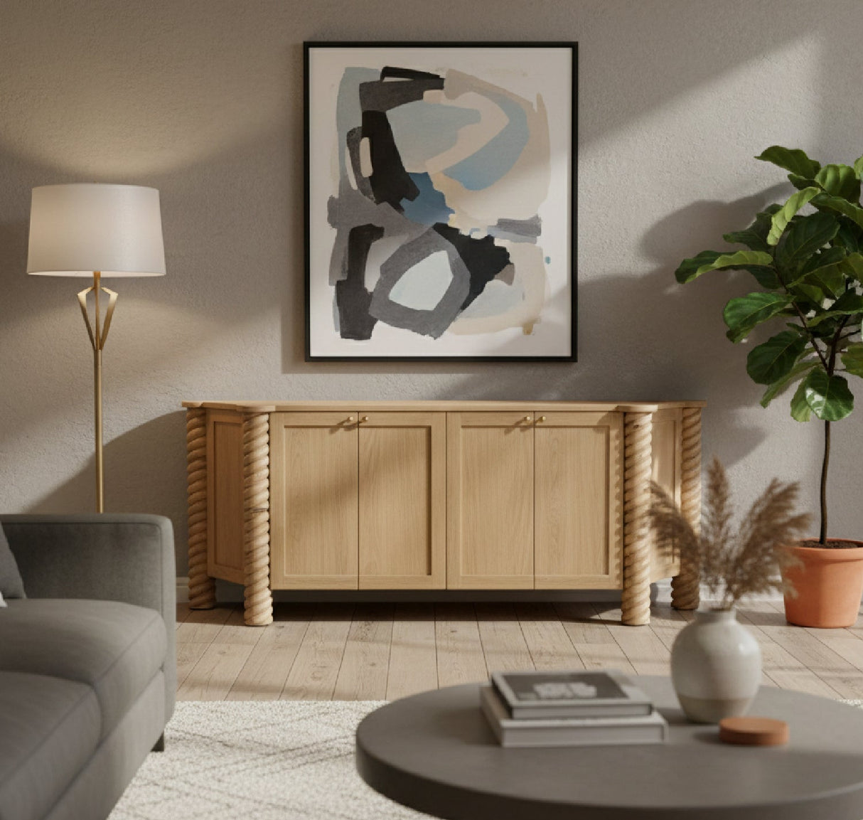 Modern European furniture - Oak Turned-Leg 4-Door Sideboard - www.oroa.com