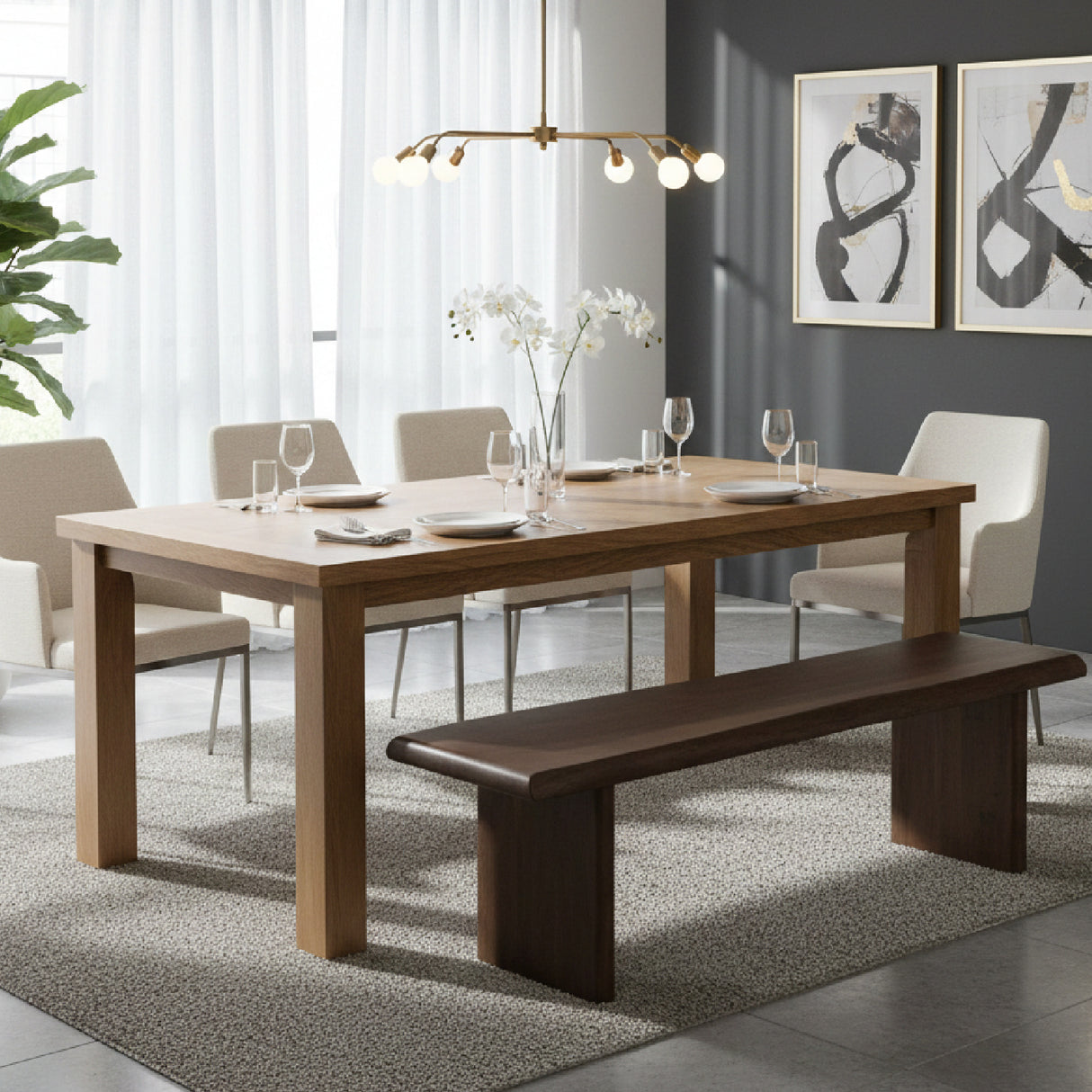 Modern European furniture - Brown Acacia Wood Dining Bench - www.oroa.com | Oroa.com