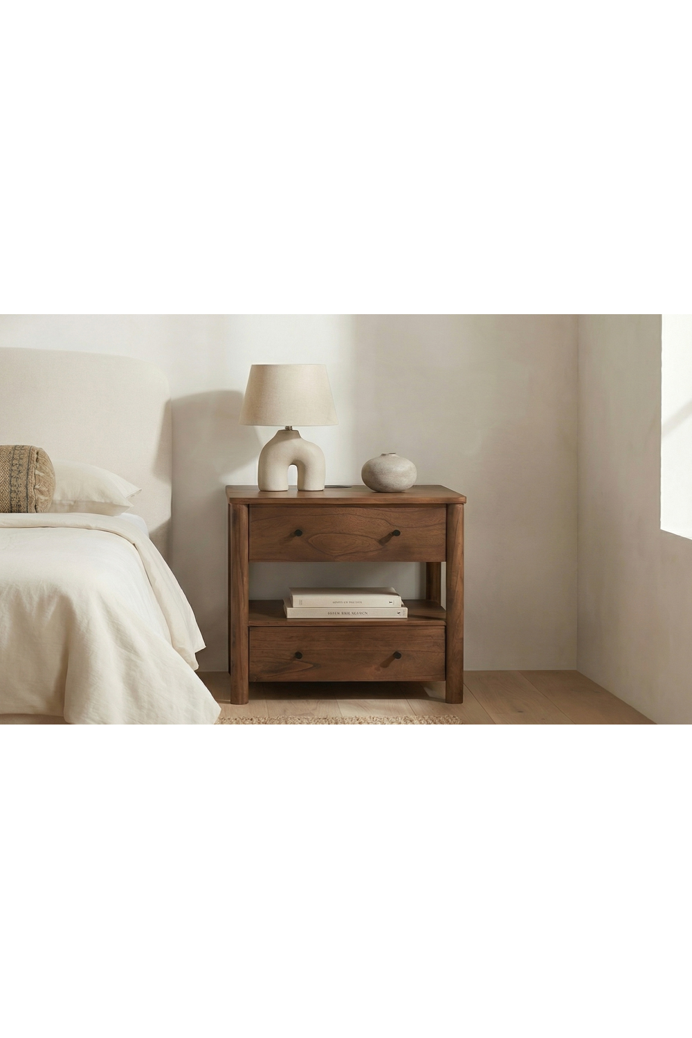 2-Drawer Wooden Charging Nightstand | Novi Living Lottie | Oroa.com