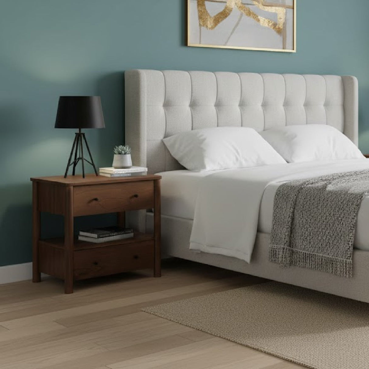 Modern European furniture - 2-Drawer Wooden Charging Nightstand - www.oroa.com