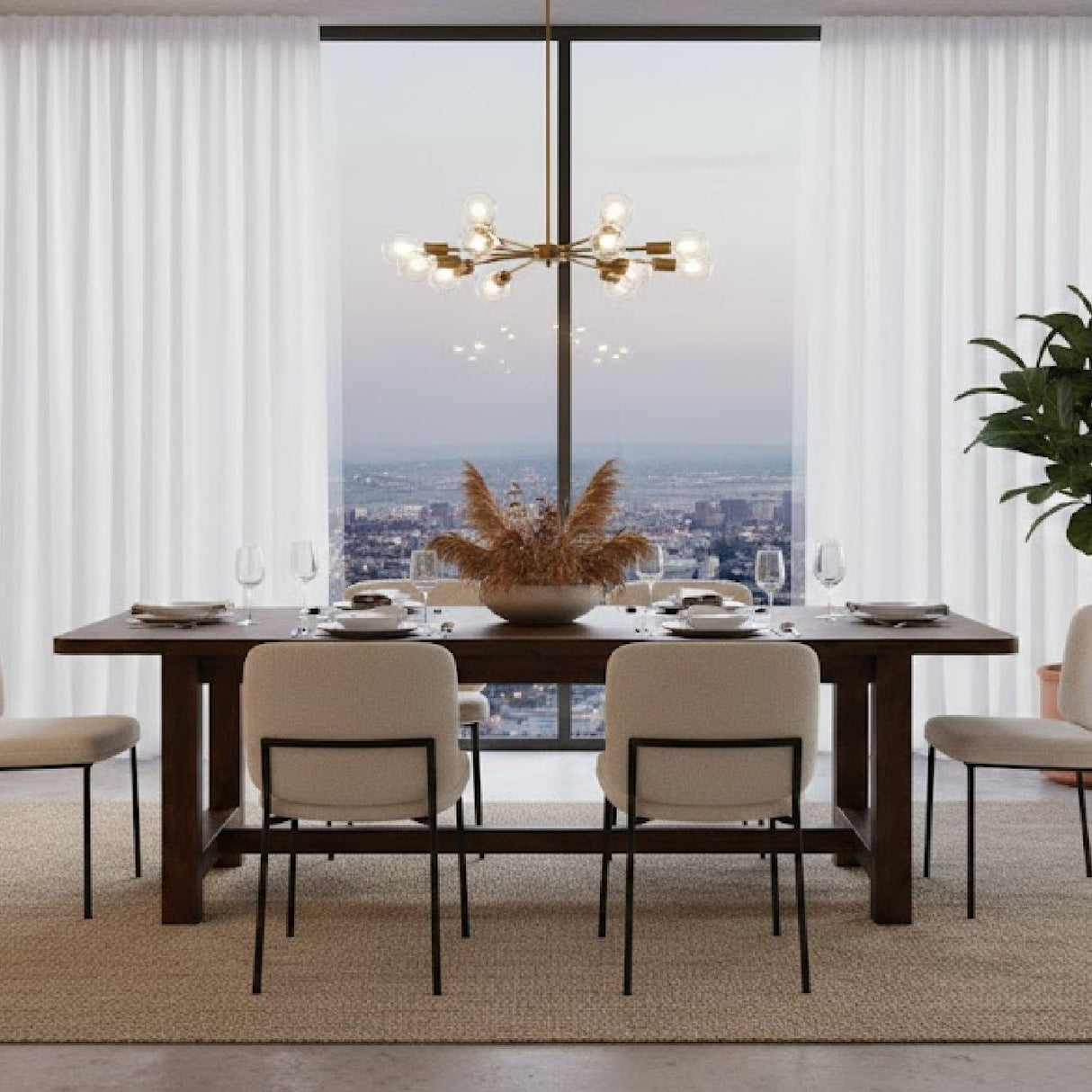 Modern European furniture - Brown Acacia Wood Dining Table - www.oroa.com