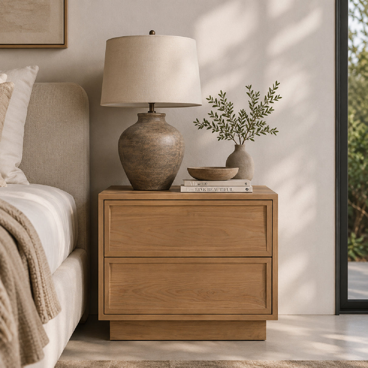 Modern European furniture - Natural Hardwood 2-Drawer Nightstand - www.oroa.com