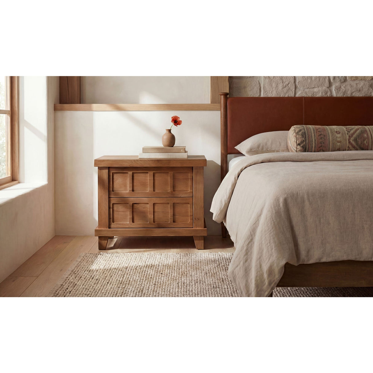 Modern European furniture - Oak Carved 2-Drawer Nightstand - www.oroa.com