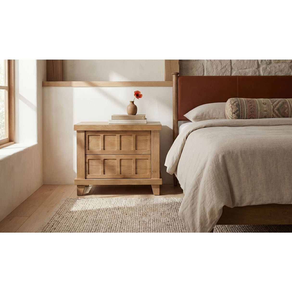 Modern European furniture - Oak Carved 2-Drawer Nightstand - www.oroa.com