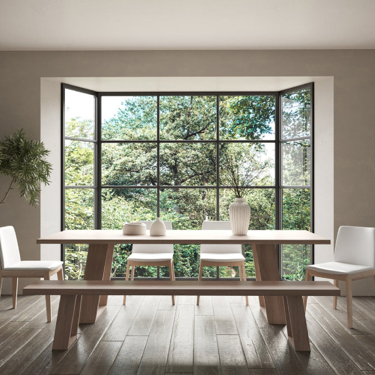 Oak Framed Padded Dining Chairs (2) – Deco – angled view