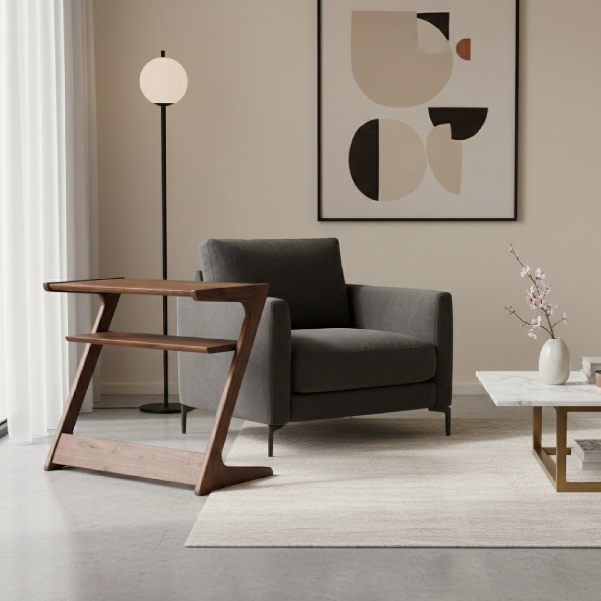 Modern European furniture - Matte Walnut Z-Shaped Accent Table - www.oroa.com
