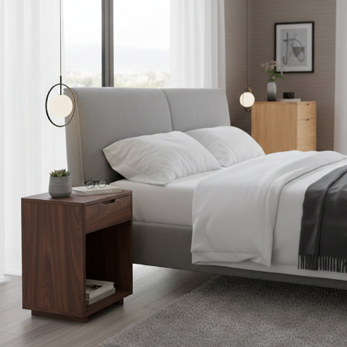 Solid Wood 1-Drawer Nightstand | Novi Living Osamu | Oroa.com