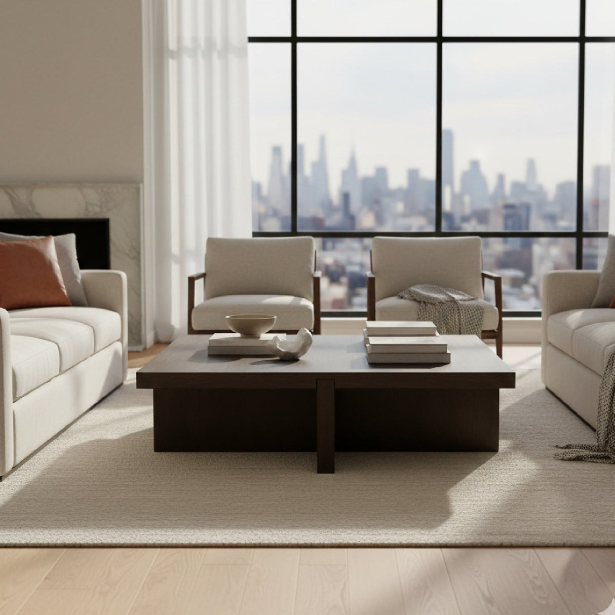 Modern European furniture - Oak Cross-Base Rectangular Coffee Table - www.oroa.com