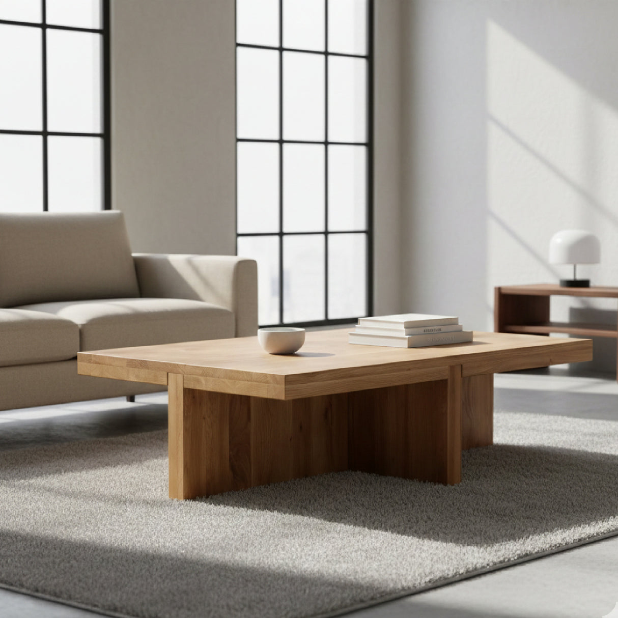 Oak Cross-Base Rectangular Coffee Table | Novi Living Folke | Oroa.com
