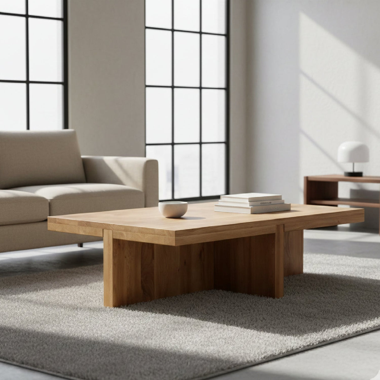 Modern European furniture - Oak Cross-Base Rectangular Coffee Table - www.oroa.com