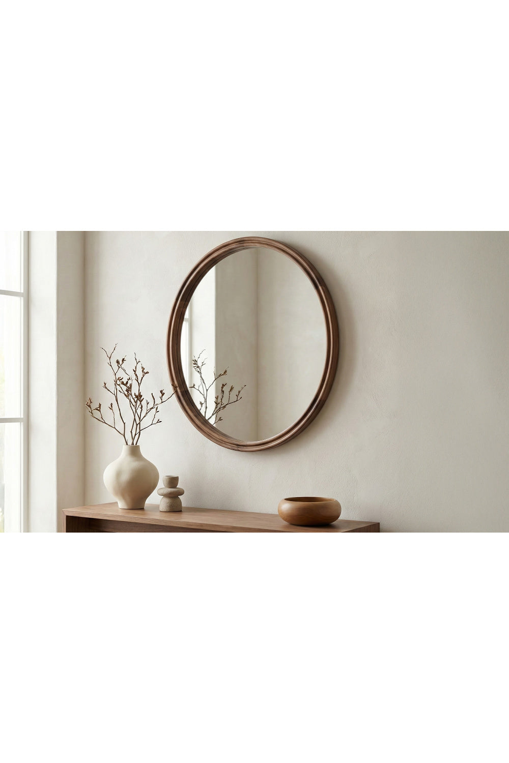 Modern European furniture - Oak Round Wall Mirror - www.oroa.com