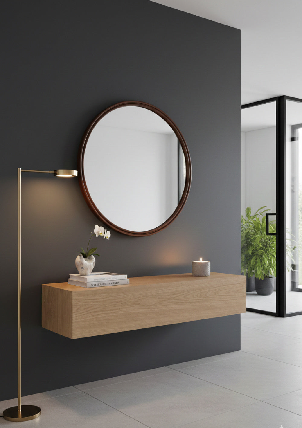 Modern European furniture - Oak Round Wall Mirror - www.oroa.com