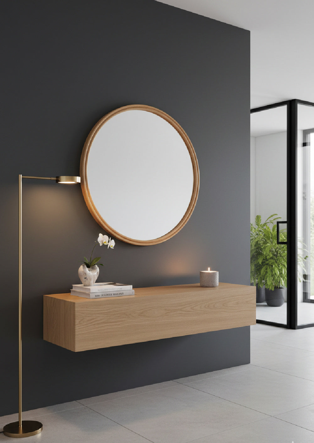 Modern European furniture - Oak Round Wall Mirror - www.oroa.com