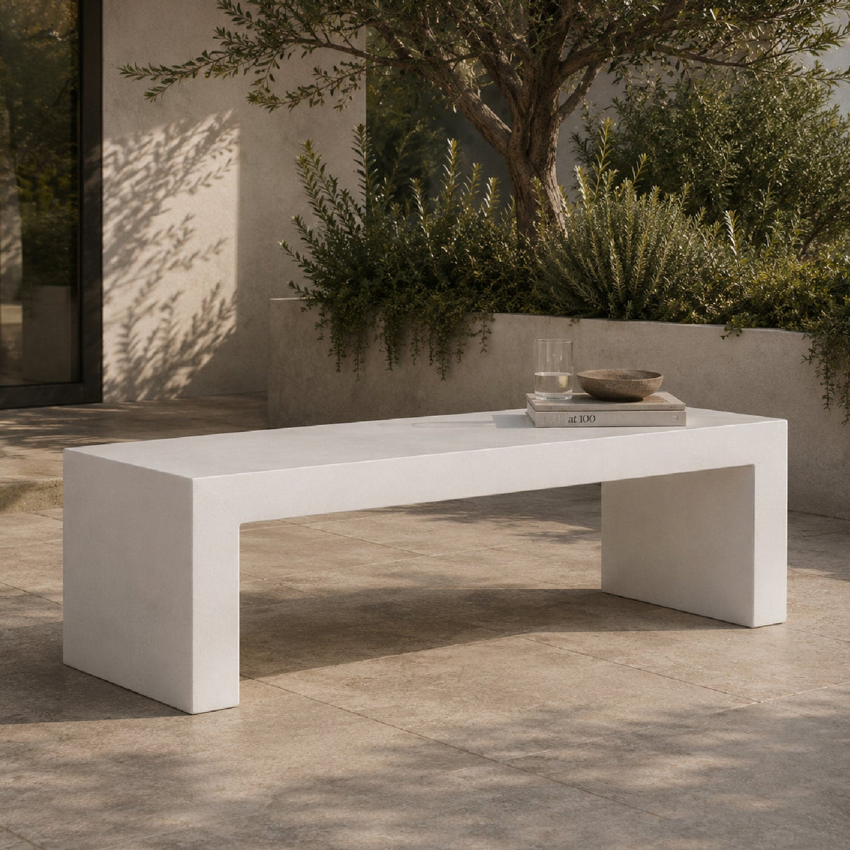 Modern European furniture - White Concrete Outdoor Bench - www.oroa.com