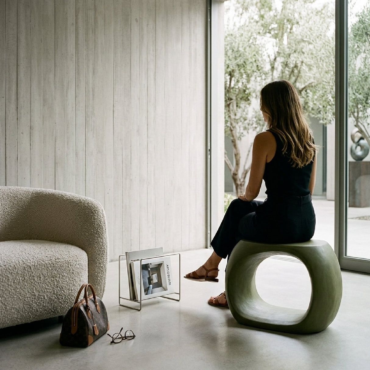 Modern European furniture - Carved Concrete Indoor/Outdoor Stool - www.oroa.com
