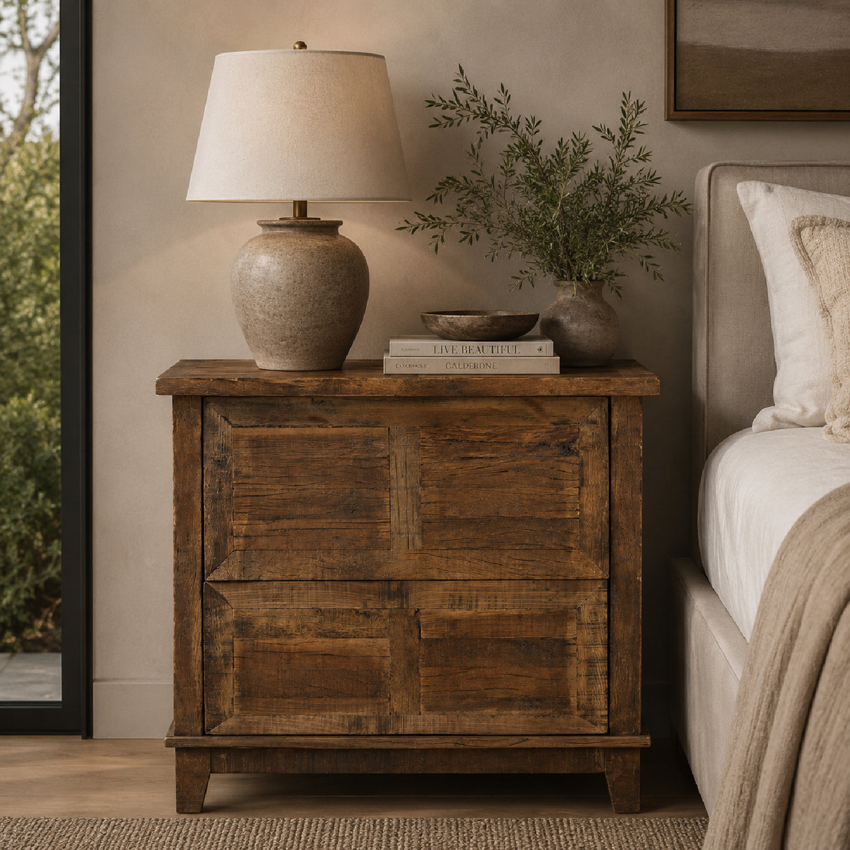 Modern or European furniture - Vintage Wooden 2-Drawer Nightstand - www.oroa.com