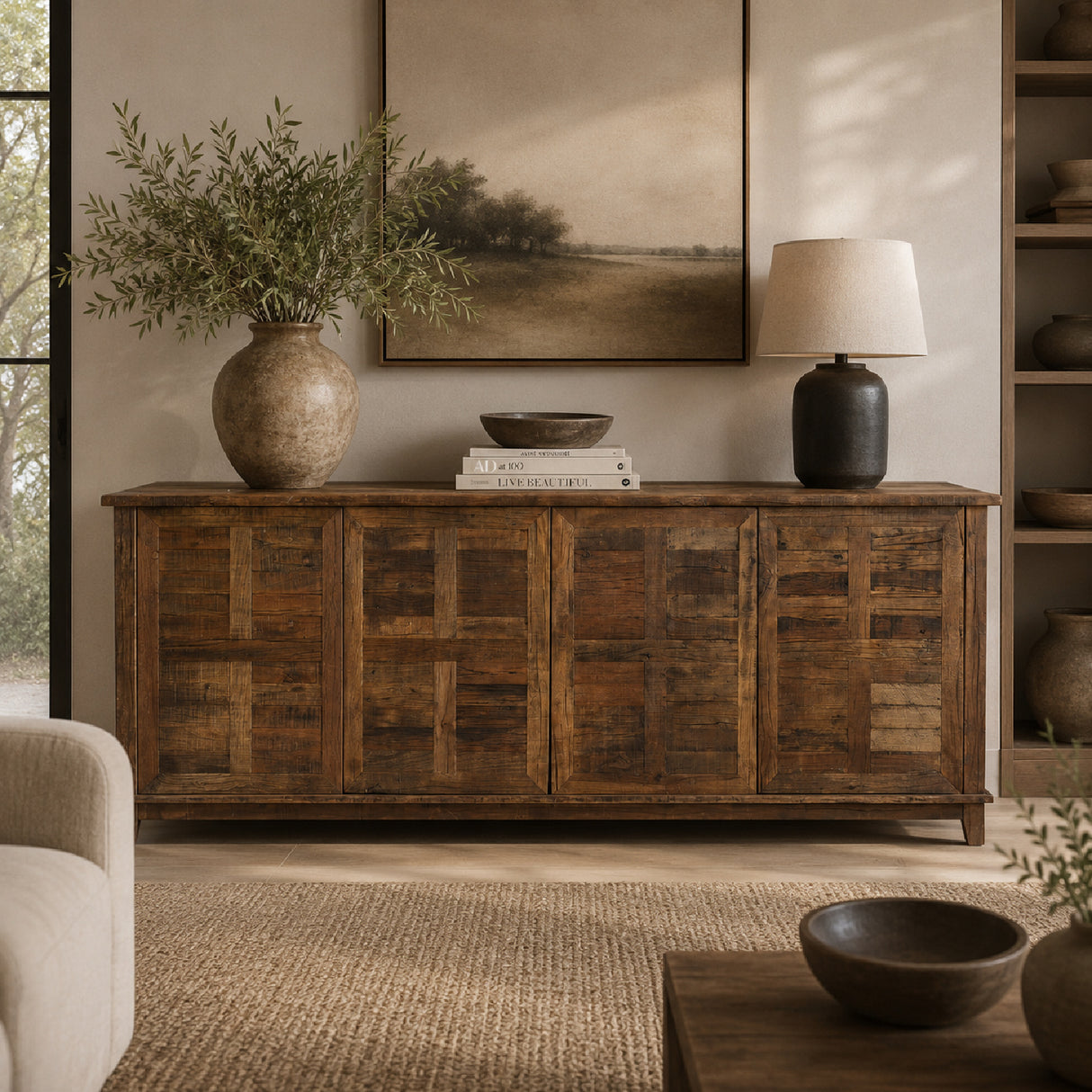 Modern or European furniture - Vintage Wooden 4-Door Sideboard - www.oroa.com