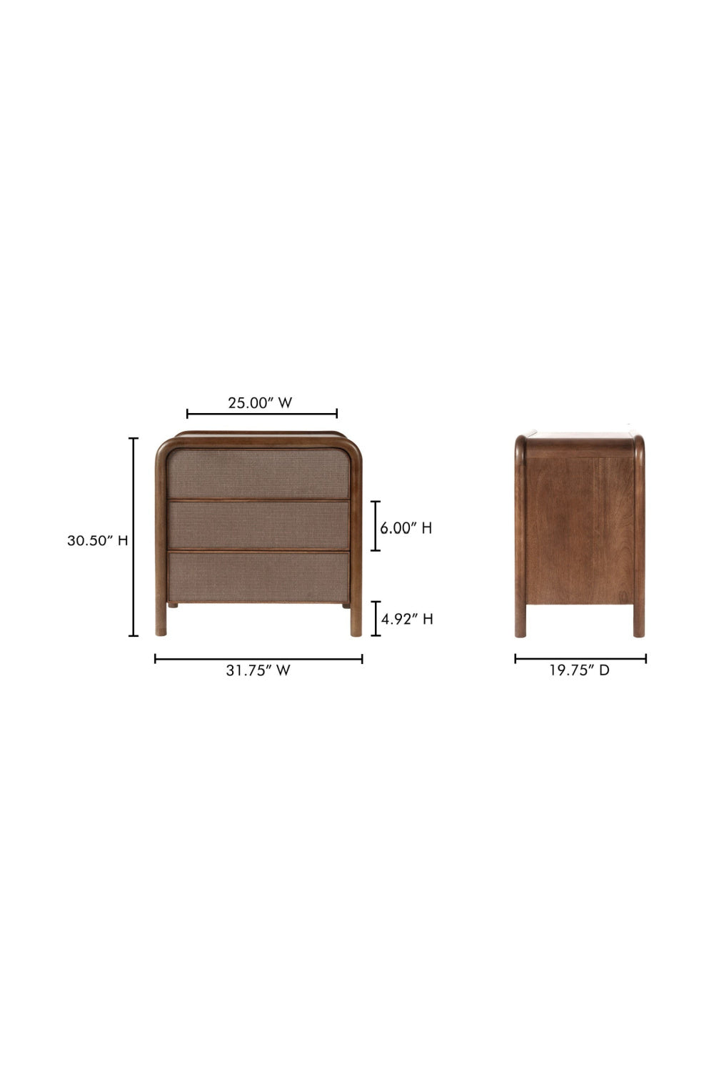 Tatami Mat 3-Drawer Nightstand | Novi Living Rye | Oroa.com