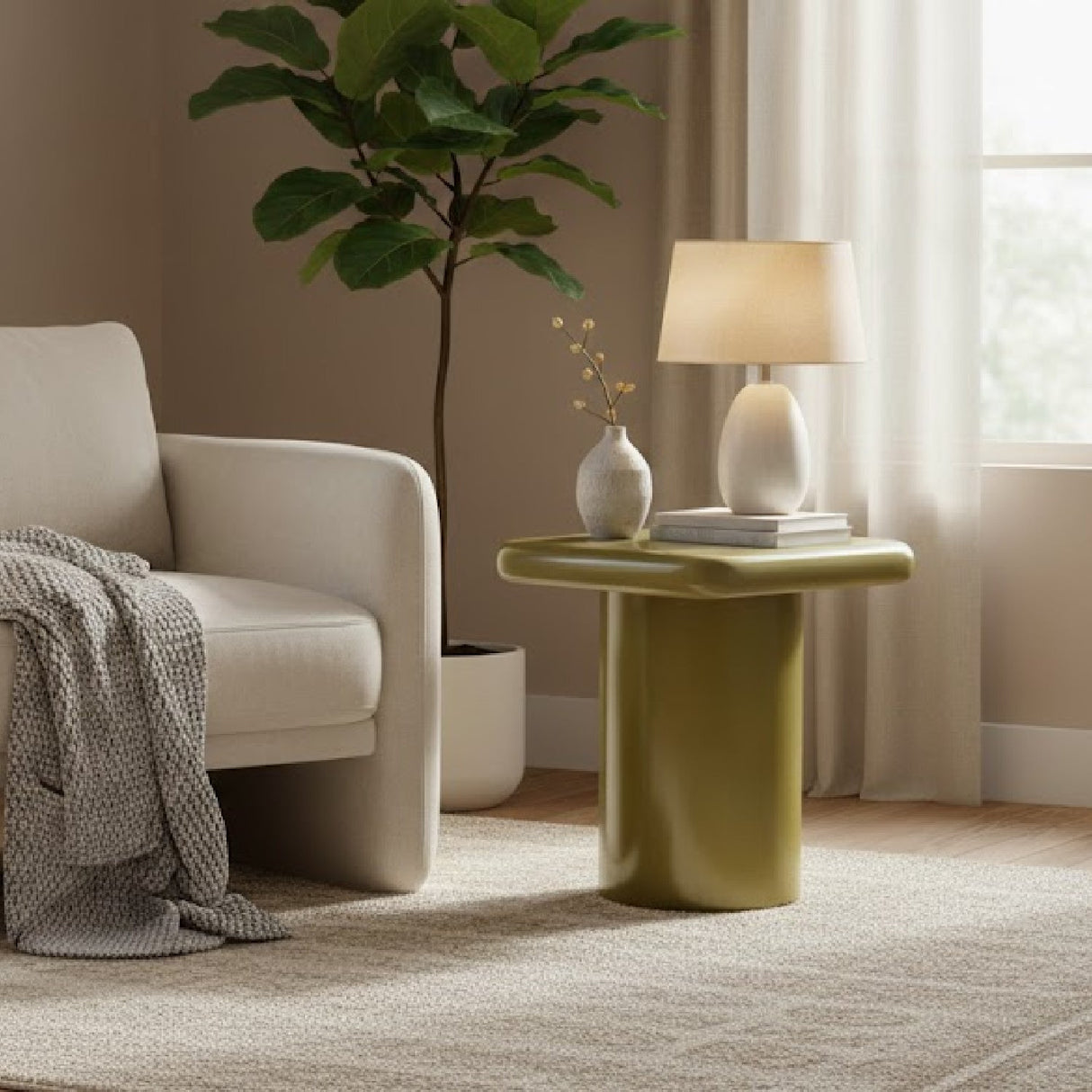 Modern European furniture - Green Lacquered Square Side Table - www.oroa.com
