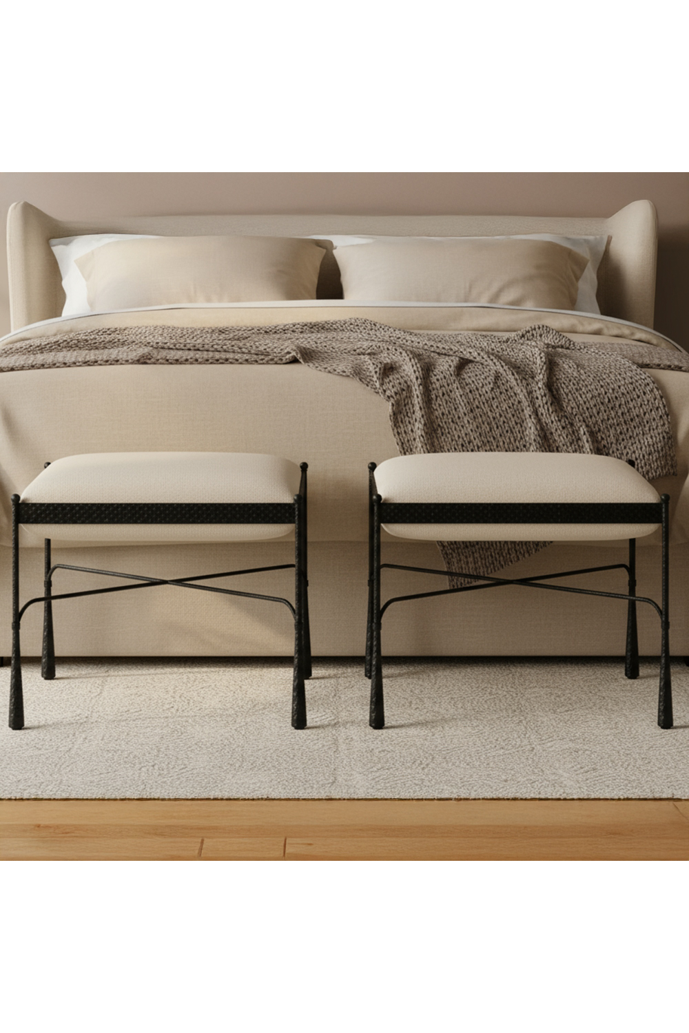 Modern European furniture - Iron Framed Cream Stool - www.oroa.com