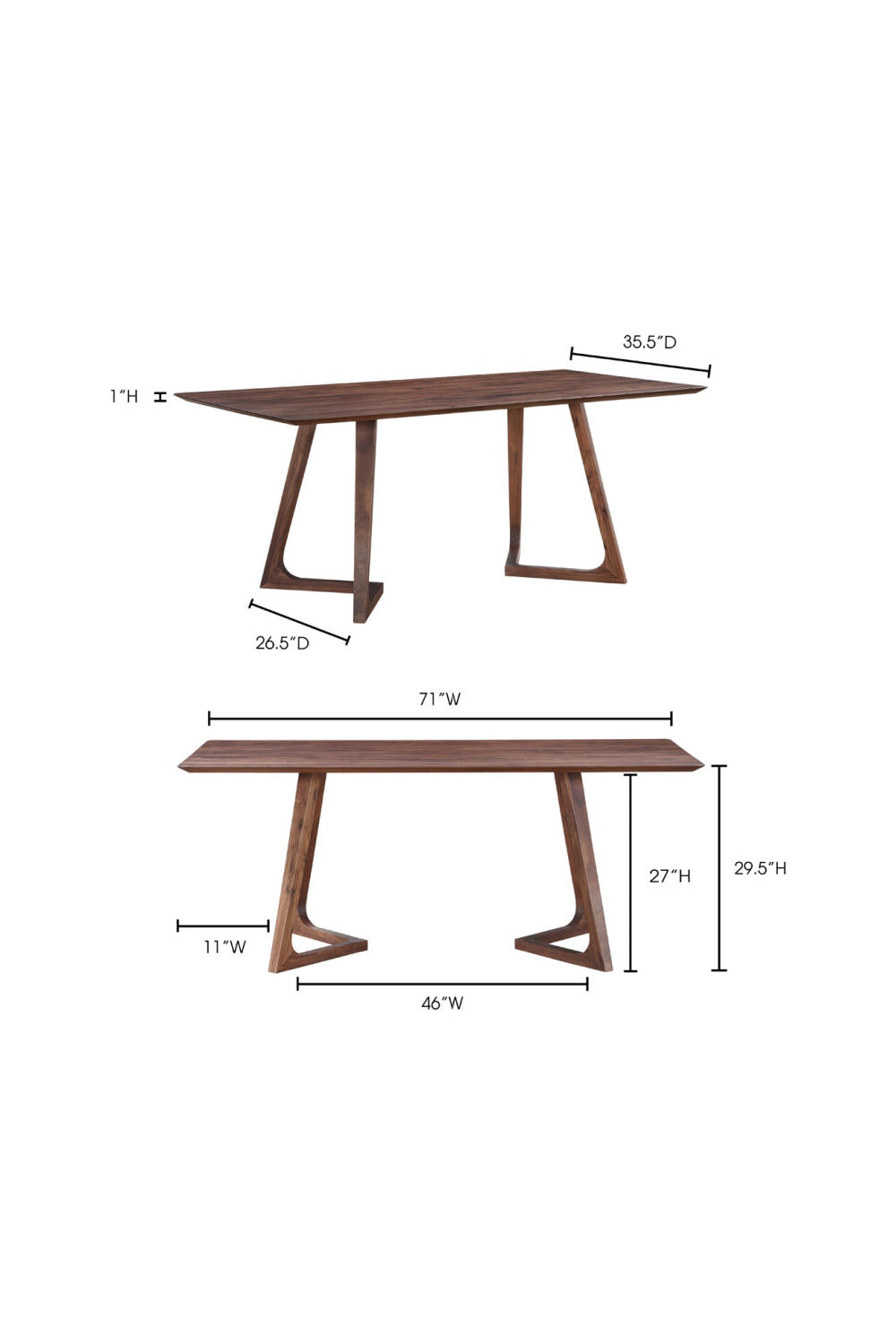 Solid Walnut Rectangular Dining Table | Novi Living Godenza