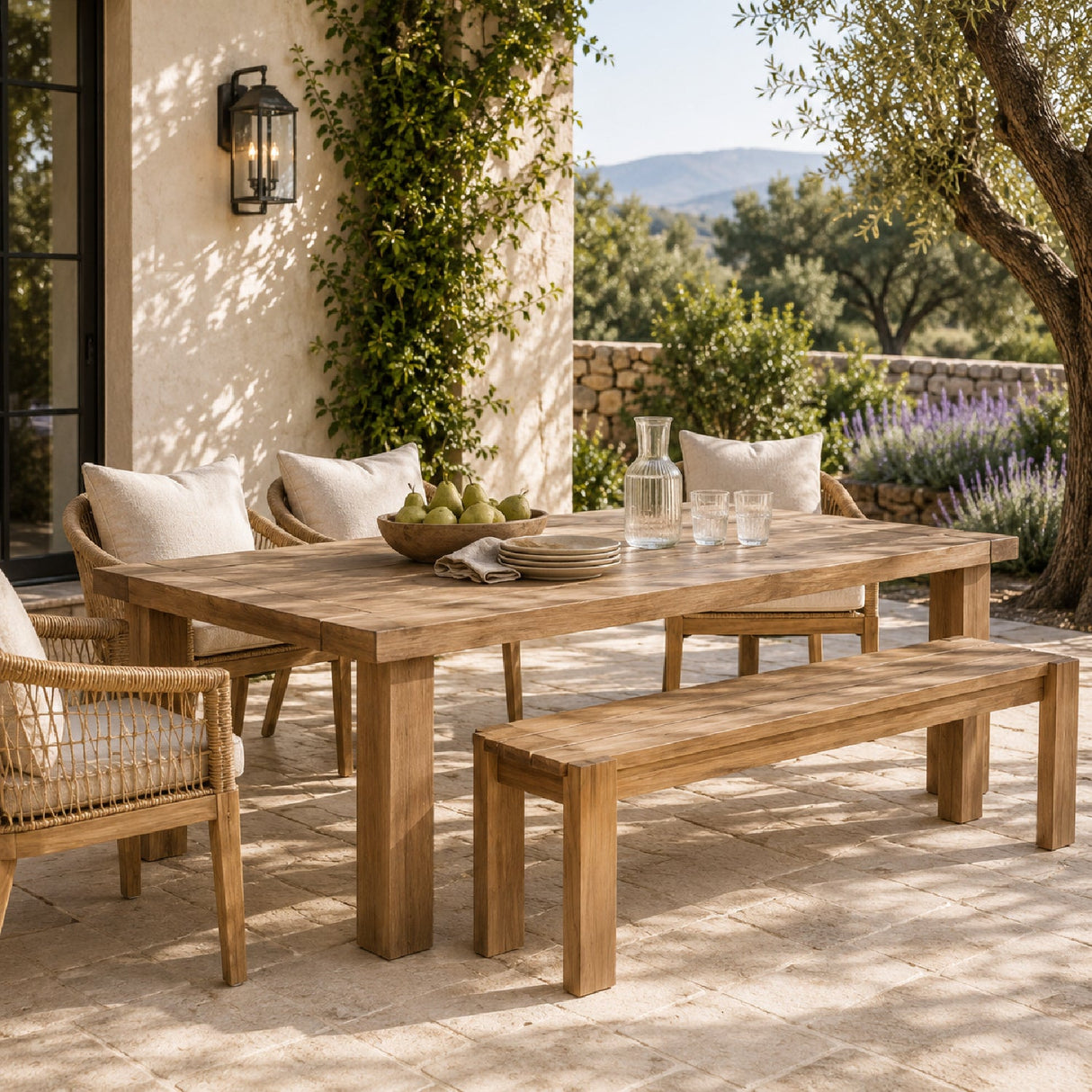 Modern European furniture - Natural Teak Outdoor Dining Bench - www.oroa.com