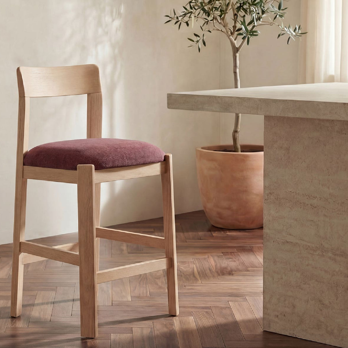 Oak Framed Padded Counter Stool | Novi Living Oli