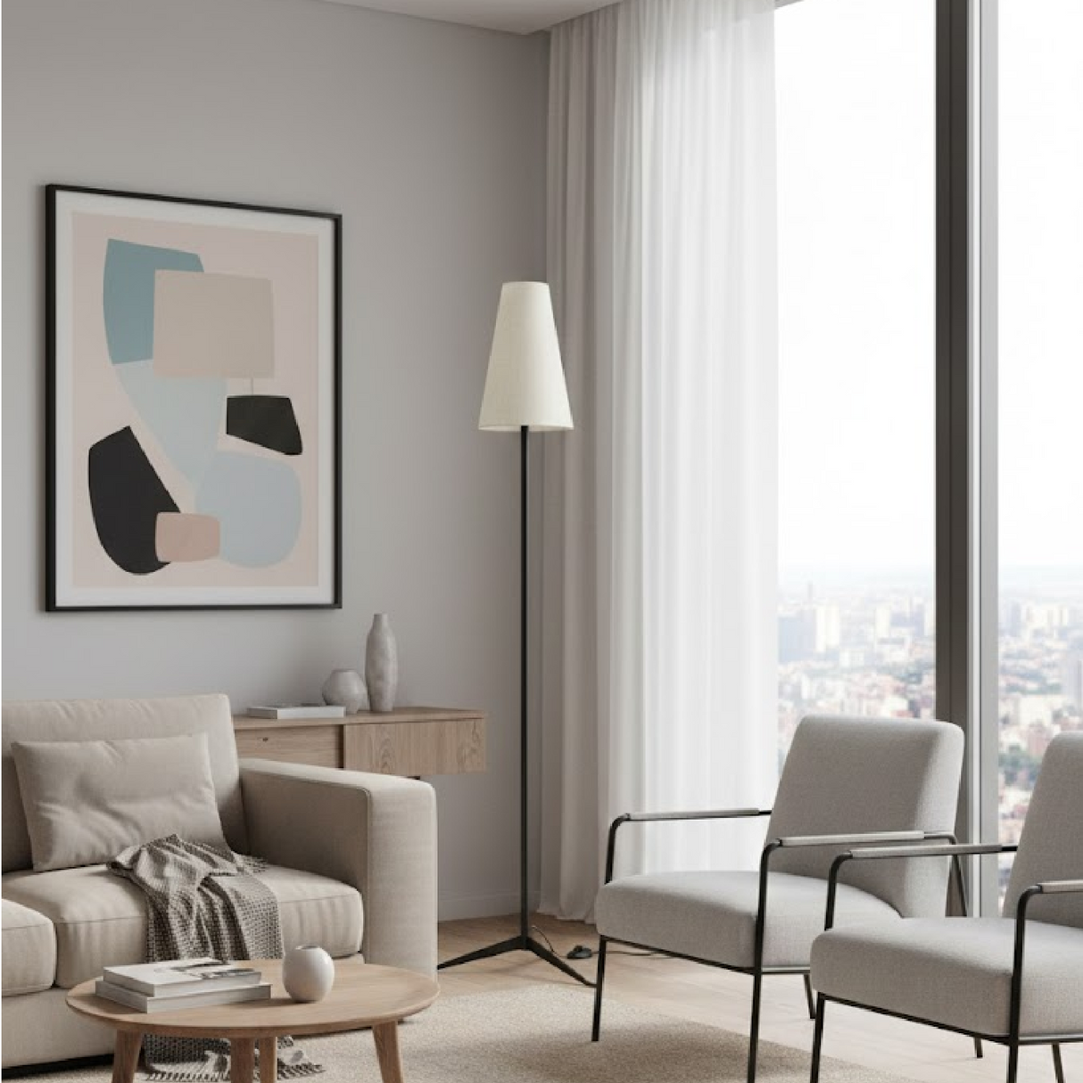 White Linen Shade Floor Lamp | Novi Living Mathis | Oroa.com