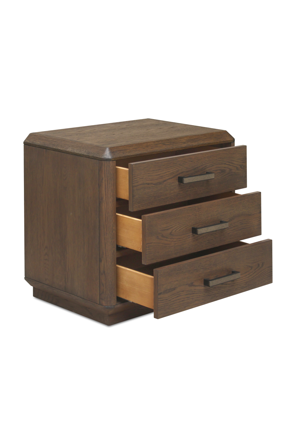 Brown Oak 3-Drawer Nightstand | Novi Living Caleb | Oroa.com