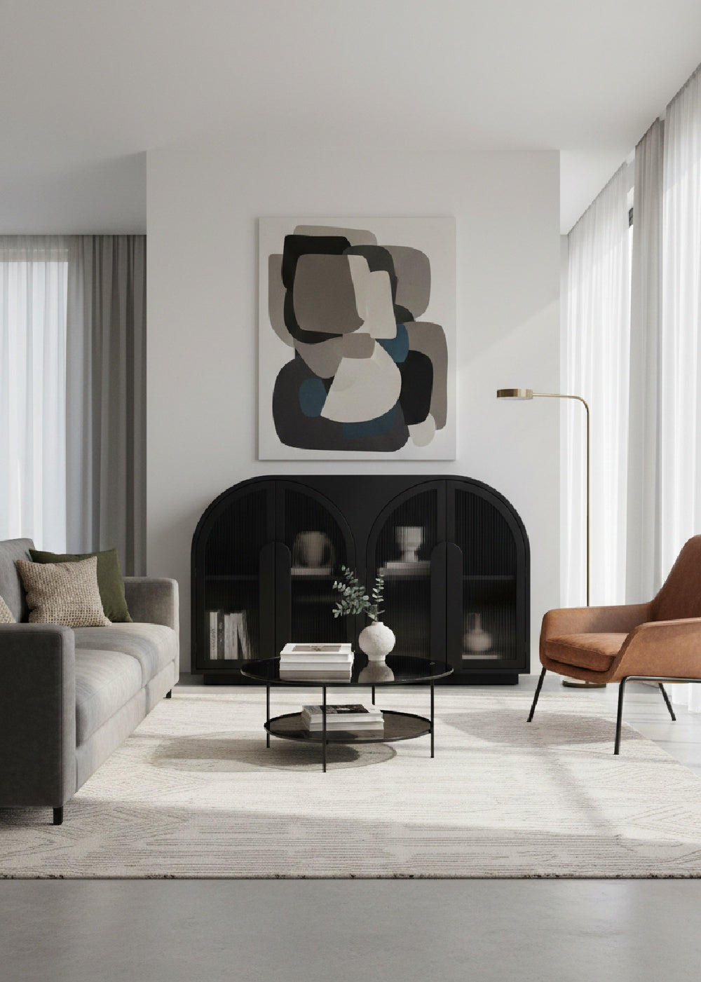 Modern European furniture - Black Arched 4-Door Cabinet - www.oroa.com