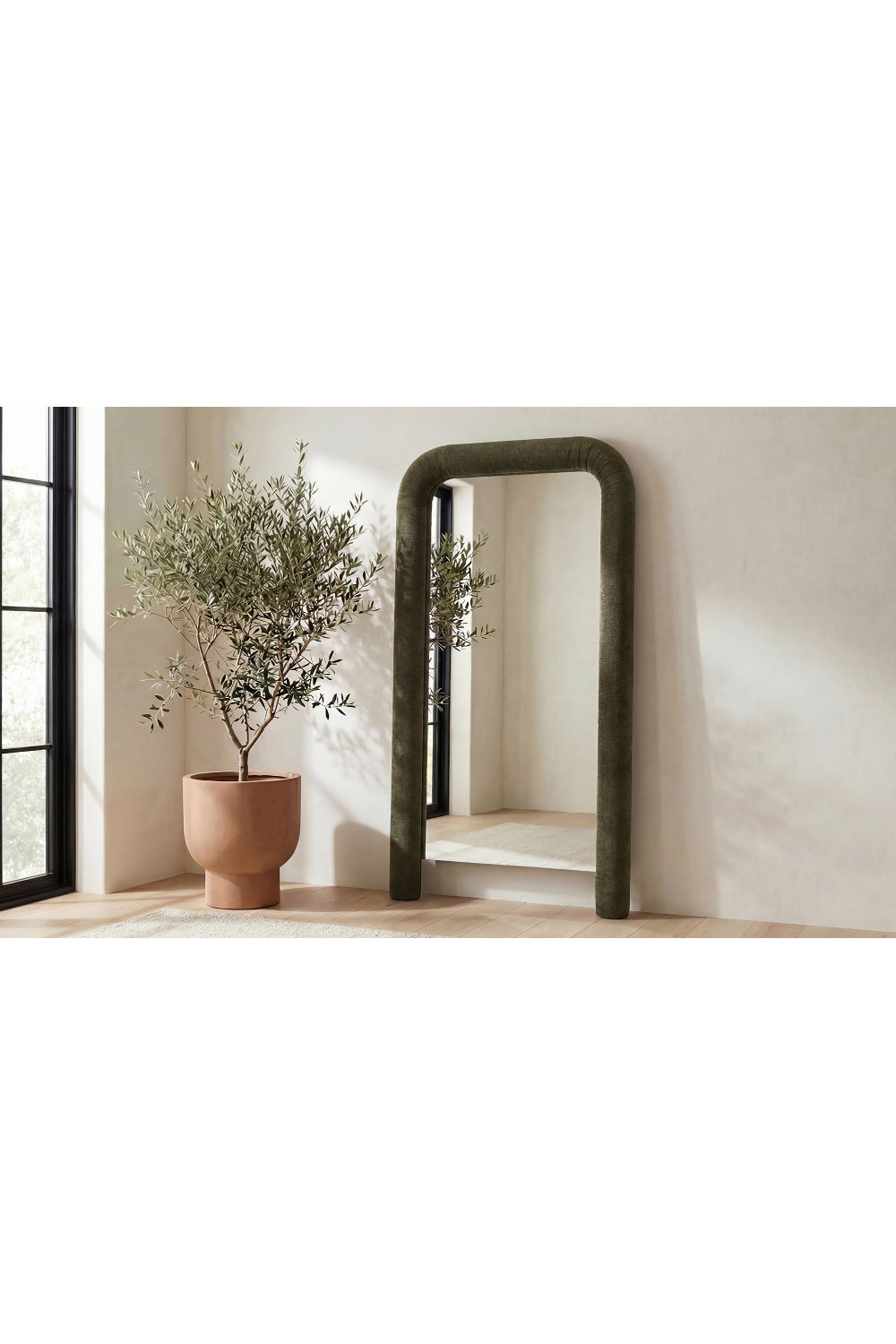Modern European furniture - Ruched Upholstered Floor Mirror - www.oroa.com