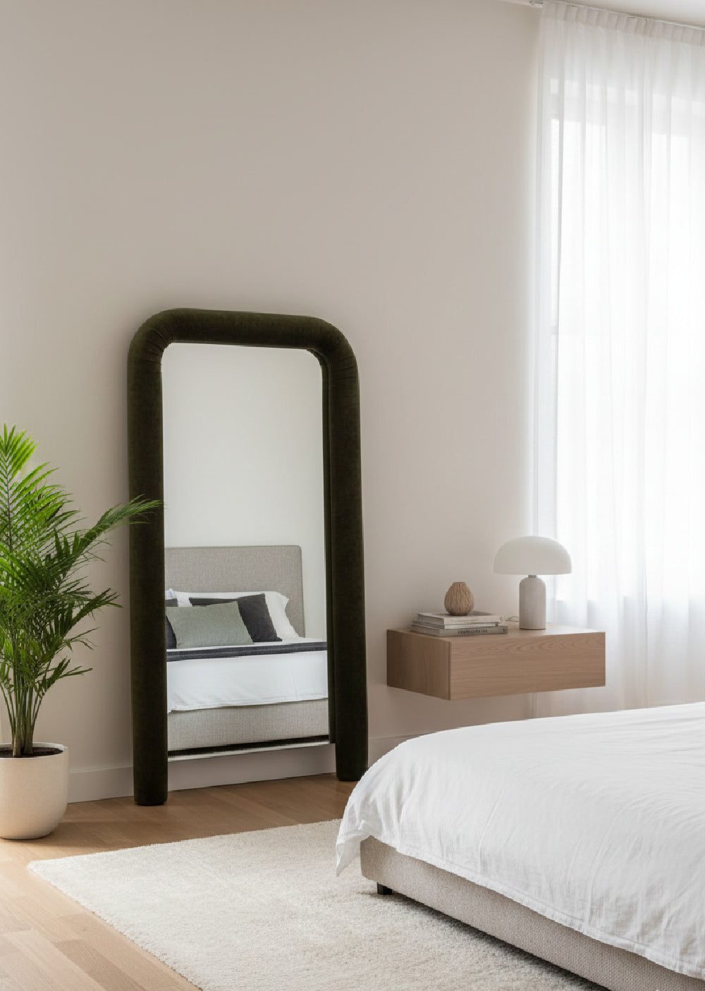 Modern European furniture - Ruched Upholstered Floor Mirror - www.oroa.com