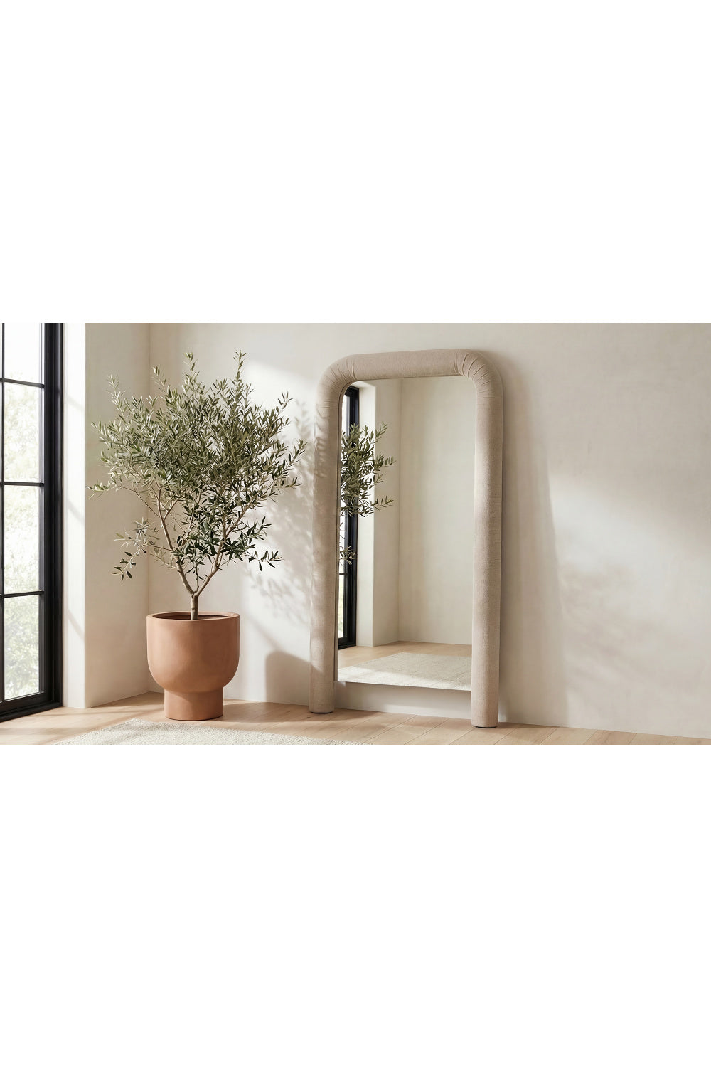 Modern European furniture - Ruched Upholstered Floor Mirror - www.oroa.com