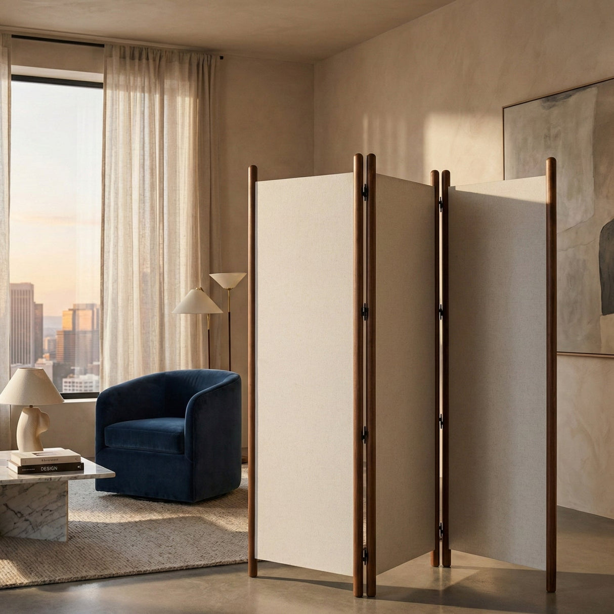 Modern European furniture - White Linen Blend Screen - www.oroa.com