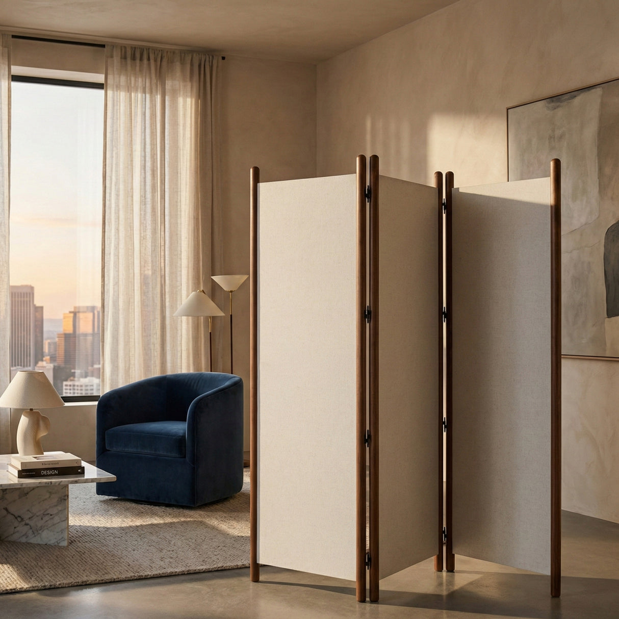 Modern European furniture - White Linen Blend Screen - www.oroa.com