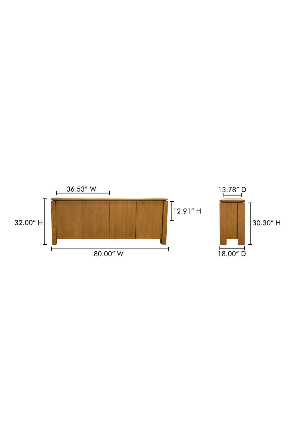 Modern European furniture - Oak Rustic 4-Door Sideboard - www.oroa.com