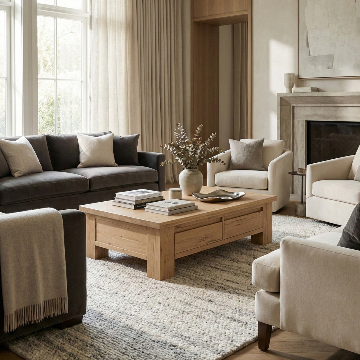 Modern European furniture - Rustic Oak Storage Coffee Table - www.oroa.com