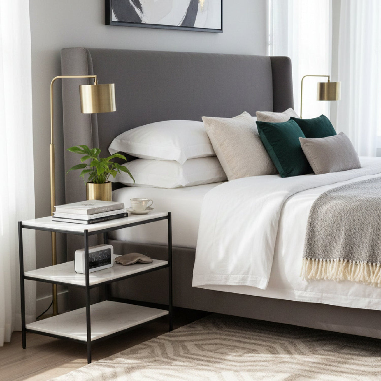 Modern European furniture - White Marble 3-Layer Nightstand - www.oroa.com