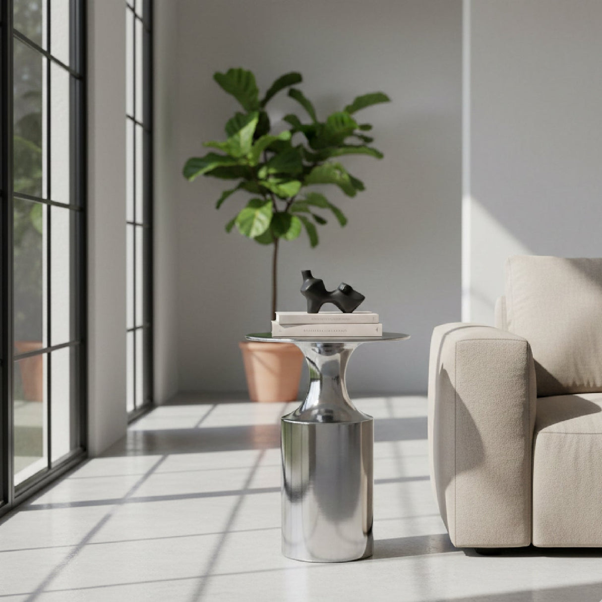 Modern European furniture - Metallic Collumn-Base Accent Table - www.oroa.com
