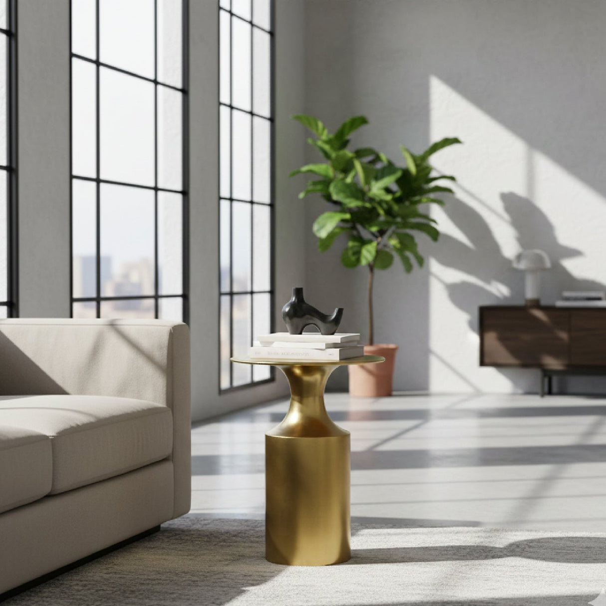 Modern European furniture - Metallic Collumn-Base Accent Table - www.oroa.com