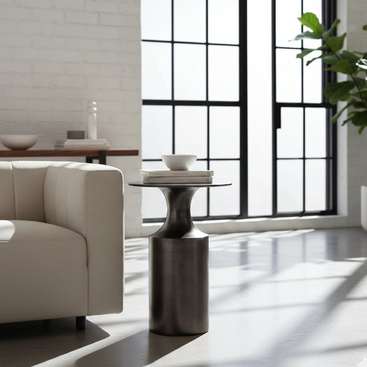 Modern European furniture - Metallic Collumn-Base Accent Table - www.oroa.com