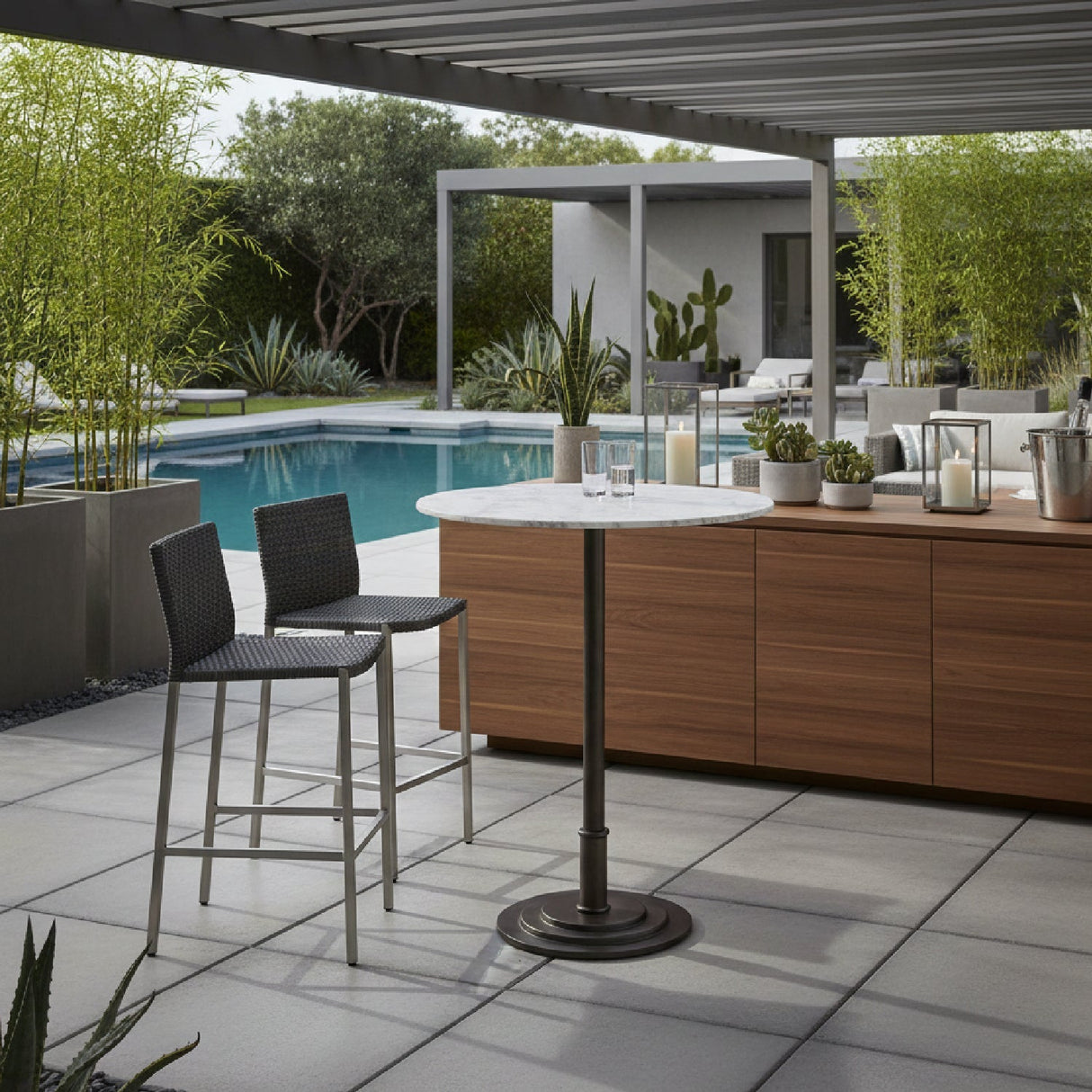 Modern European furniture - White Marble Outdoor Bar Table - www.oroa.com
