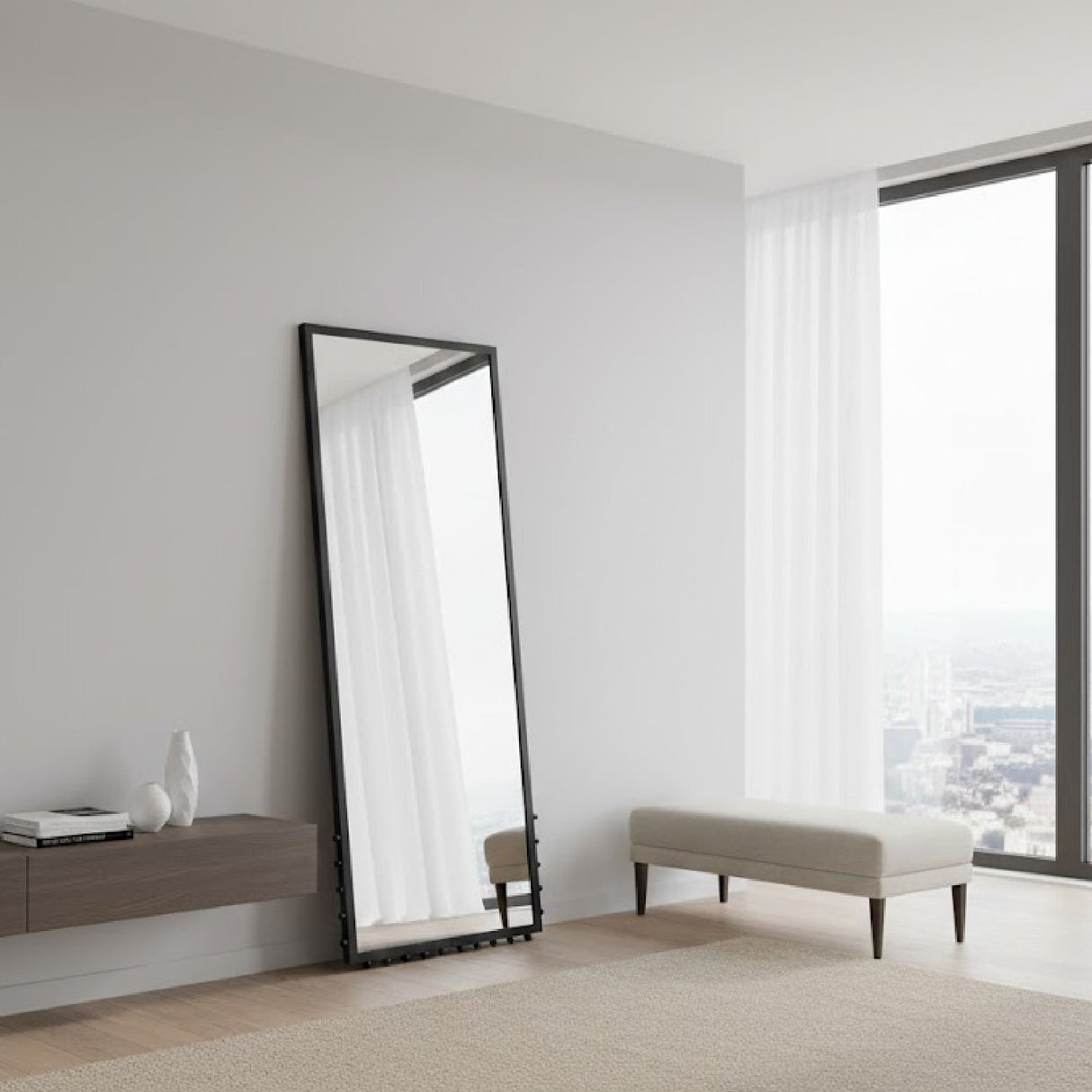 Modern European furniture - Black Iron Floor Mirror - www.oroa.com