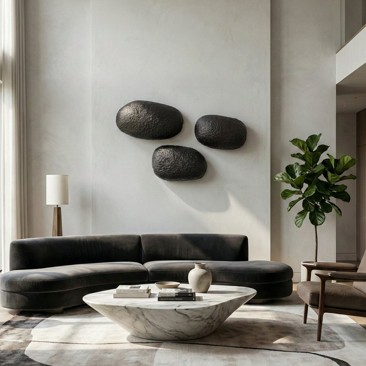 Aged Black Wall Sculpture Set (3) – Breton – angled view