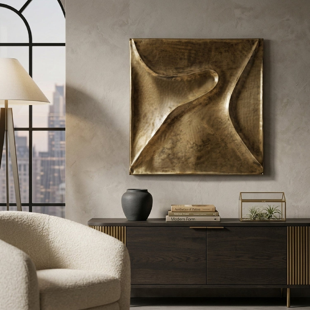 Modern or European furniture - Aged Brass Wall Sculpture - www.oroa.com