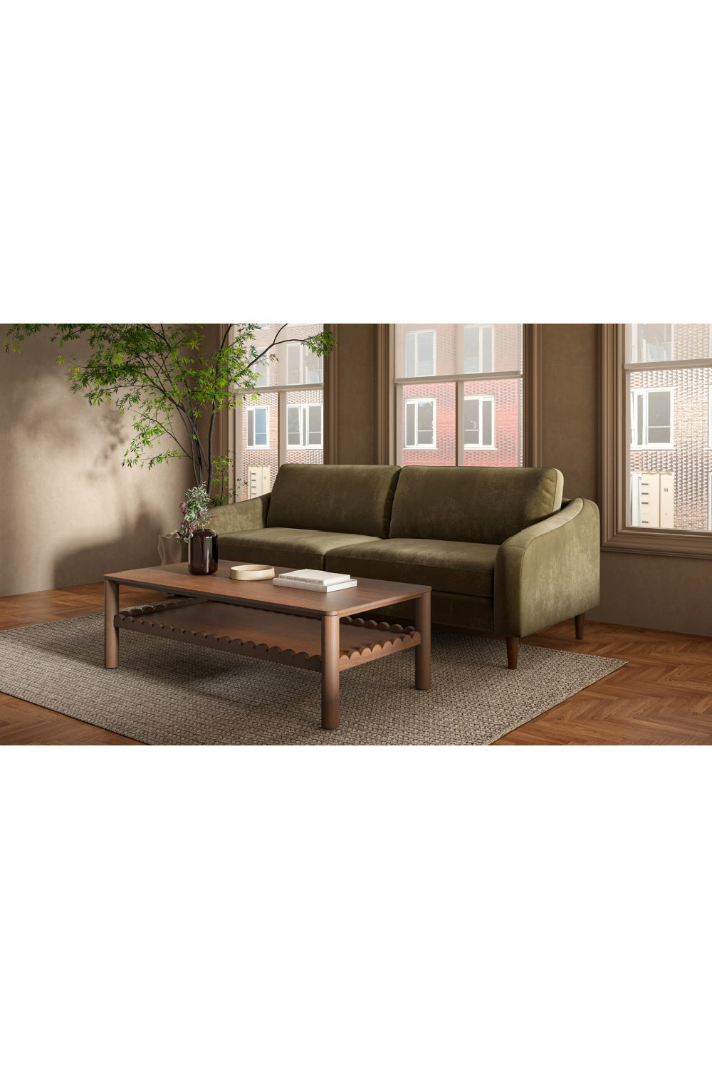 Modern European furniture - Wooden Leg 2-Seater Sofa - www.oroa.com