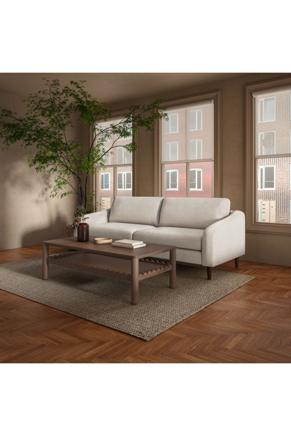 Modern European furniture - Wooden Leg 2-Seater Sofa - www.oroa.com