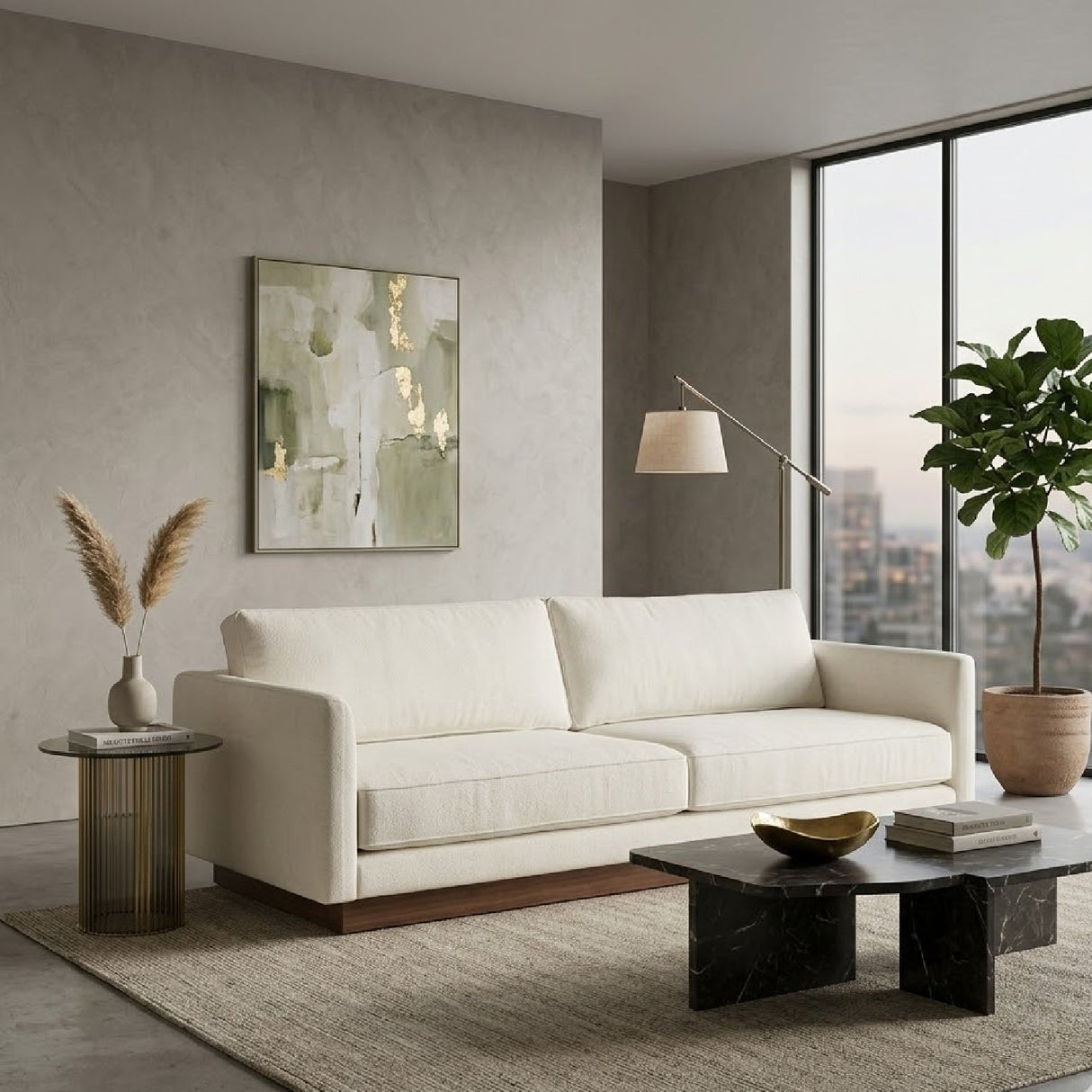 Mid-Century Modern White Sofa – Vernon – angled view