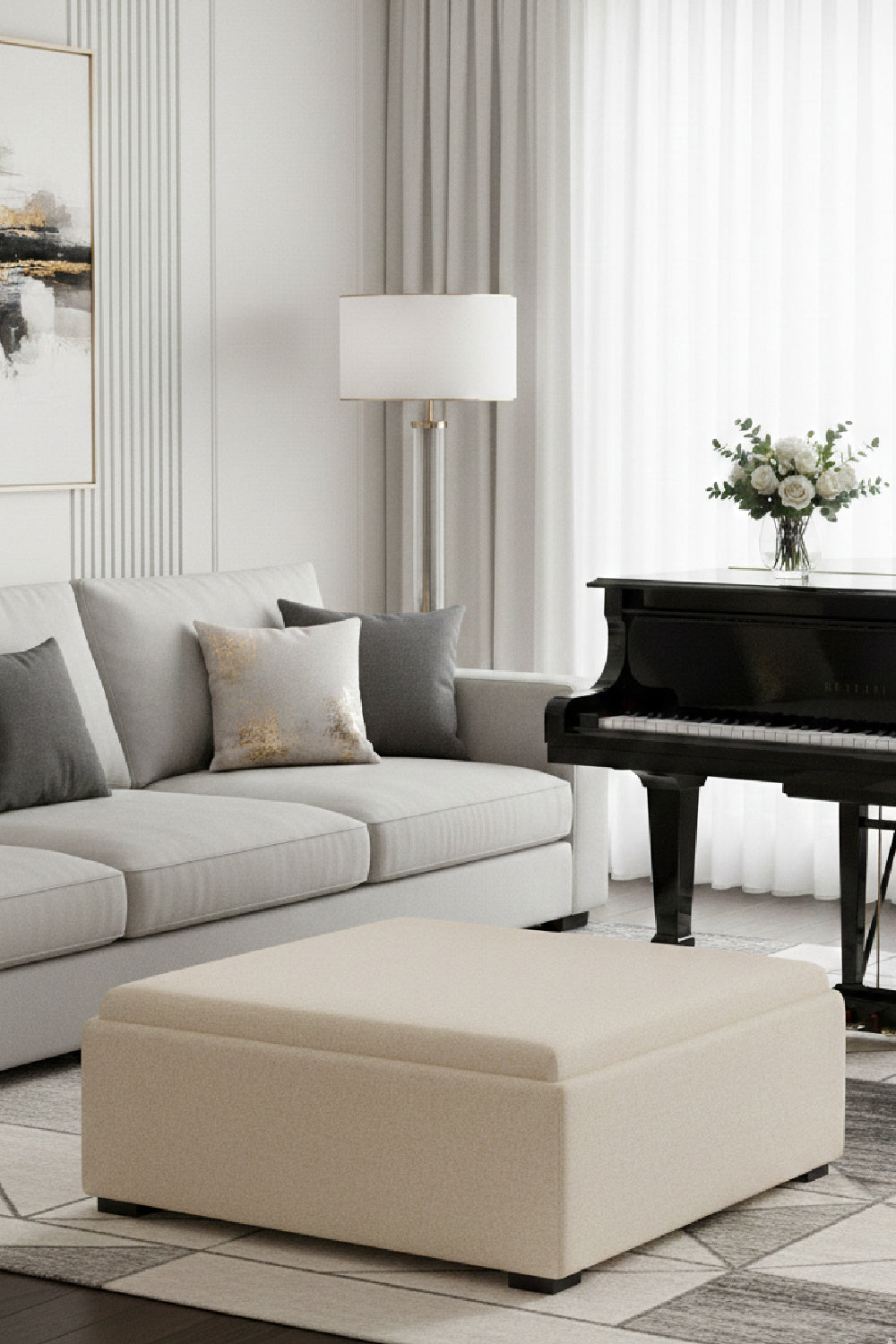 Square Tray Storage Ottoman | Novi Living Montana | Oroa.com